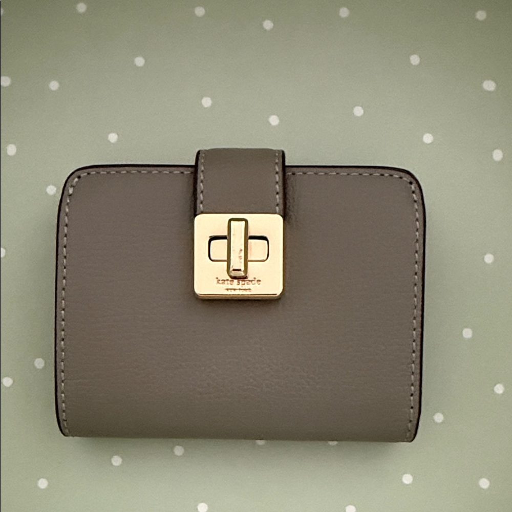 Kate Spade Taupe Leather Wallet with Gold Clasp